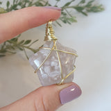 Flower Agate Star Necklace - Gold
