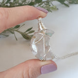 Flower Agate  Moon Necklace - Silver