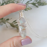 Flower Agate  Moon Necklace - Silver