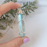 Aqua Aura Quartz Necklace - Silver