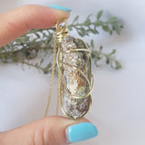 Green Tourmaline with Lepidolite  Necklace - Gold
