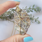 Green Tourmaline with Lepidolite  Necklace - Gold