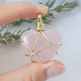 Rose Quartz Heart Necklace - Gold
