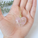 Rose Quartz Heart Necklace - Gold