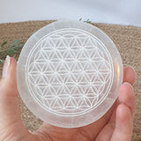 Satin Spar Flower of Life Disk